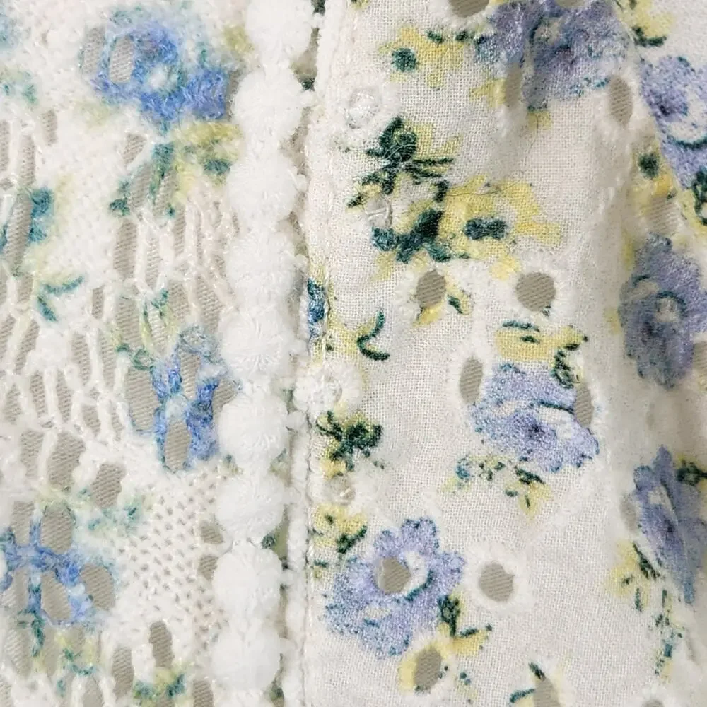 House of Harlow 1960 Floral Crop Blouse Womens M Blue Ruffle Cottagecore EUC - Picture 8 of 16